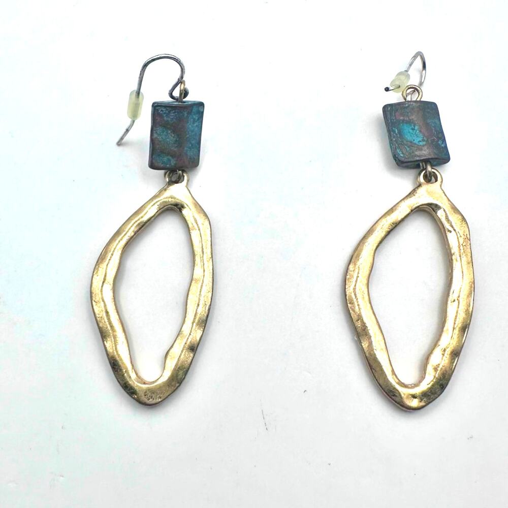 Sculptural Gold Green Earring Mid Century Modern MCM Retro Costume Jewelry